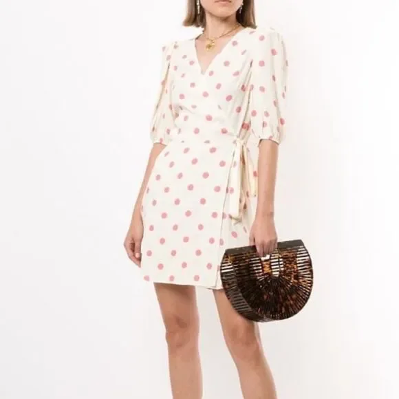 NWOT Reformation Olince White Polka Dot Wrap Dress Large - Picture 7 of 9